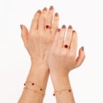 PULSEIRA PING CORAÇÃO VERMELHO BANHADO A OURO