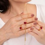 CONJUNTO GRAVATINHA CORAÇÃO RUBI BANHADO A OURO