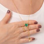 CONJUNTO GRAVATINHA CORAÇÃO TURMALINA BANHADO A OURO