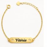PULSEIRA PLACA NOME OU PROFISSÃO ESTRELA VAZADA (PODE SER BANHADO A OURO OU A PRATA)
