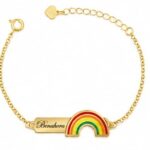 PULSEIRA PLACA NOME – PALAVRA – PROFISSÃO + SÍMBOLO ARCO-ÍRIS (PODE SER BANHADO A OURO OU A PRATA)