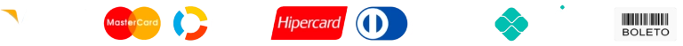 Formas de pagamento aceitas: Visa, Mastercard, Elo, Hipercard, Diners, Pix e outras